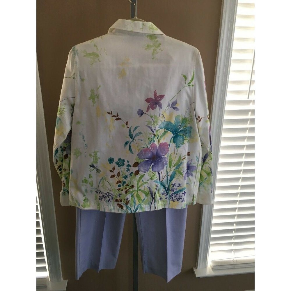 Alfred Dunner Jacket Blazer and Striped Purple Pants Outfit Spring Flowers 10 - Picture 11 of 11